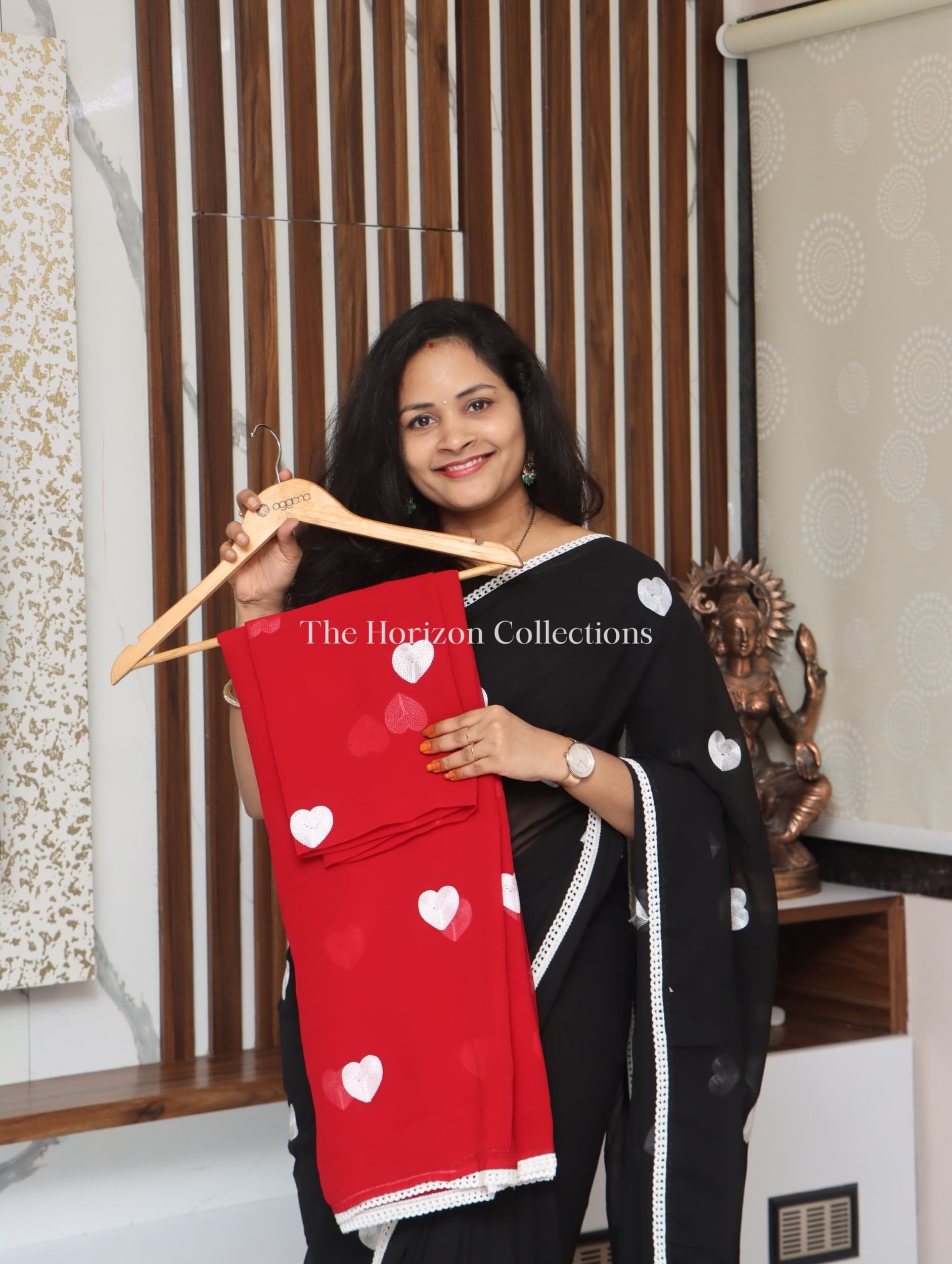Georgette Sarees with Heart shaped thread embroidery
