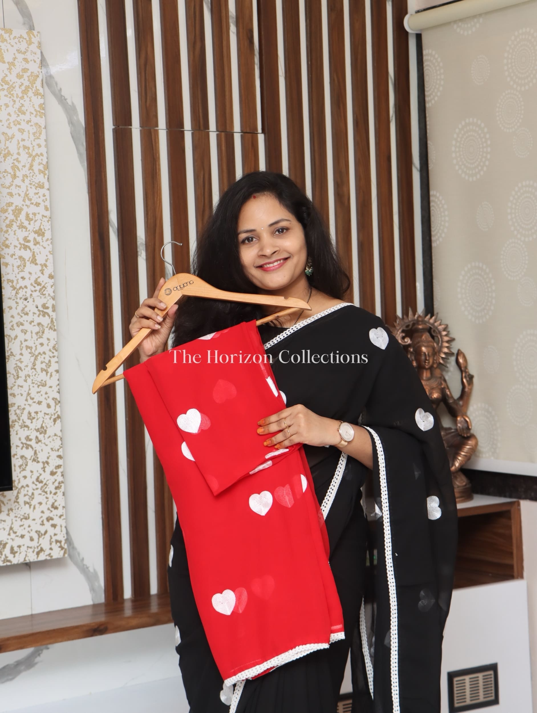 Georgette Sarees with Heart shaped thread embroidery