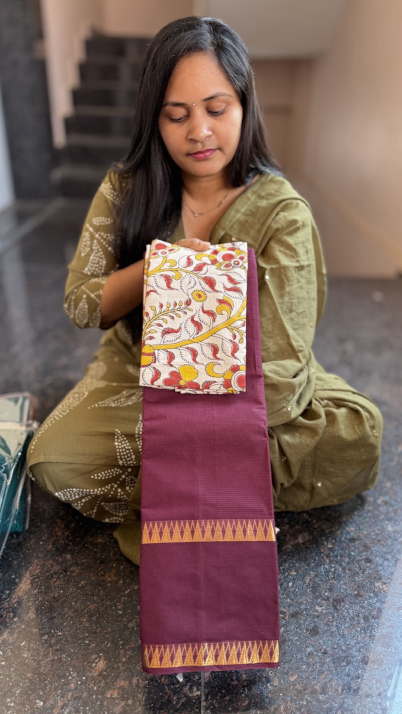 Mangalgiri Cotton Sarees with Kalamkari blouses