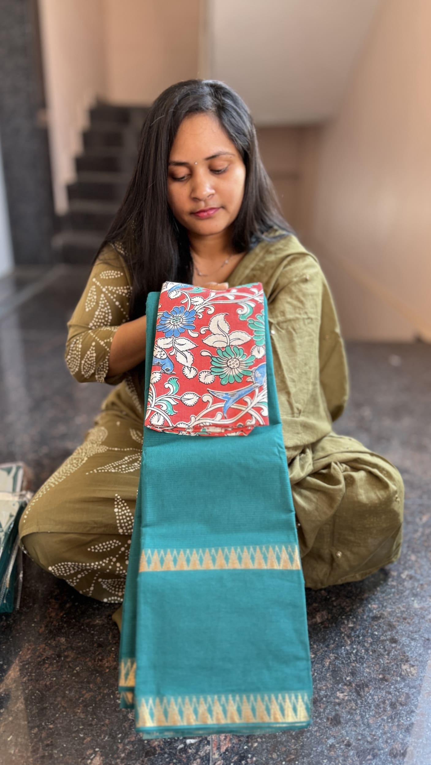 Mangalgiri Cotton Sarees with Kalamkari blouses