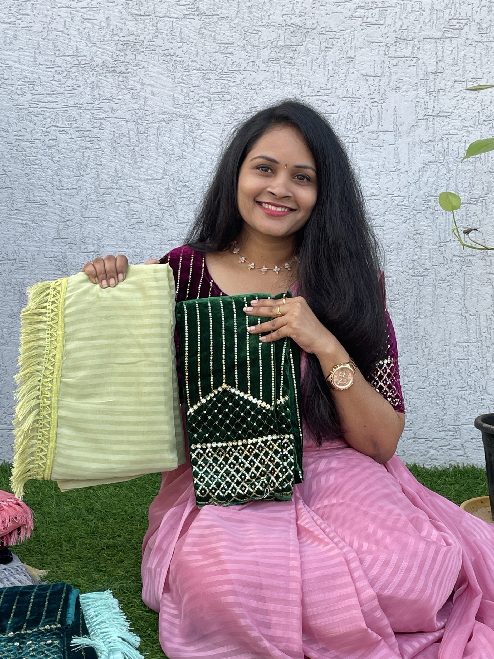 Plain Georgette with velvet blouse