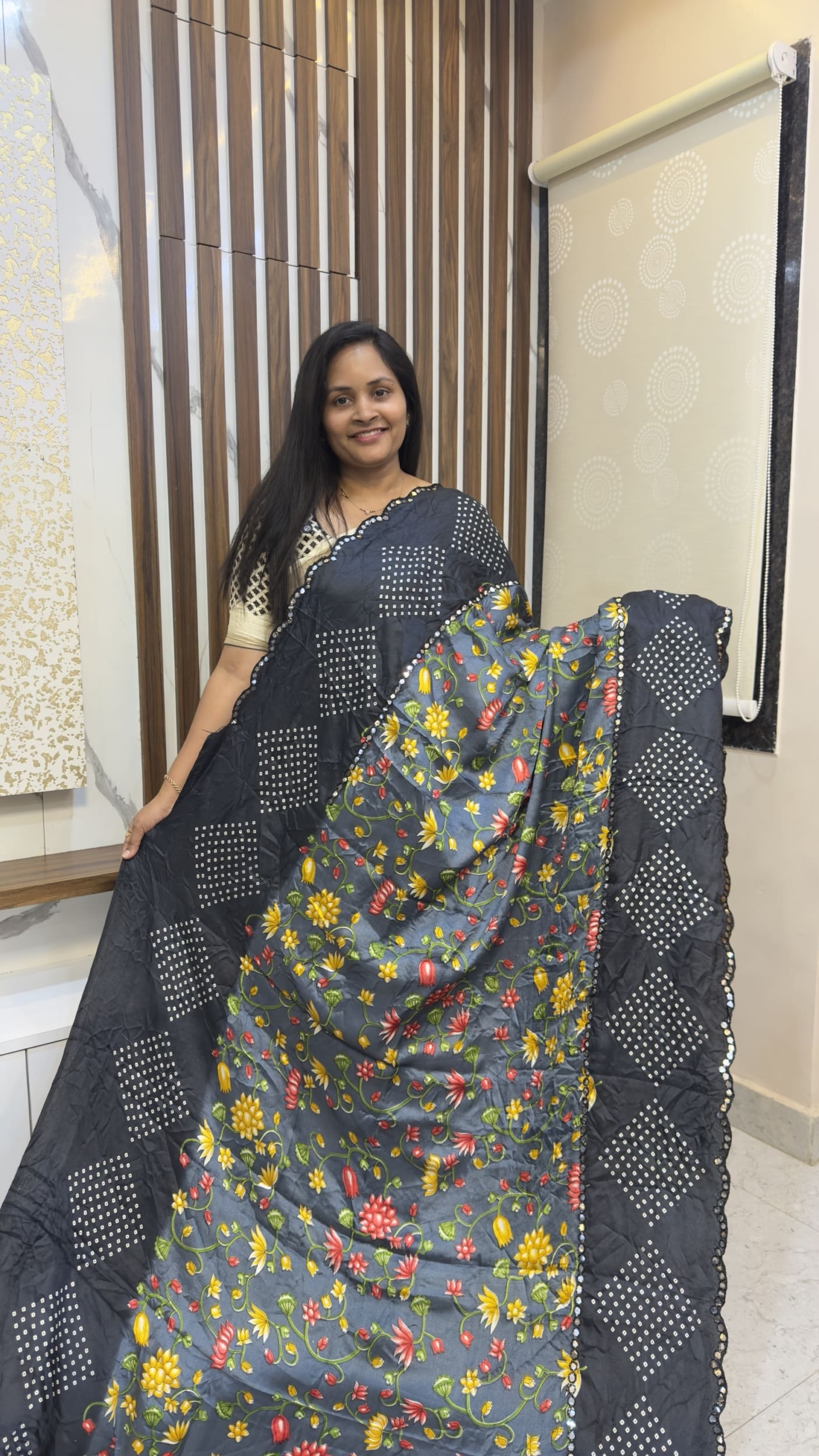 Black satin crush sarees