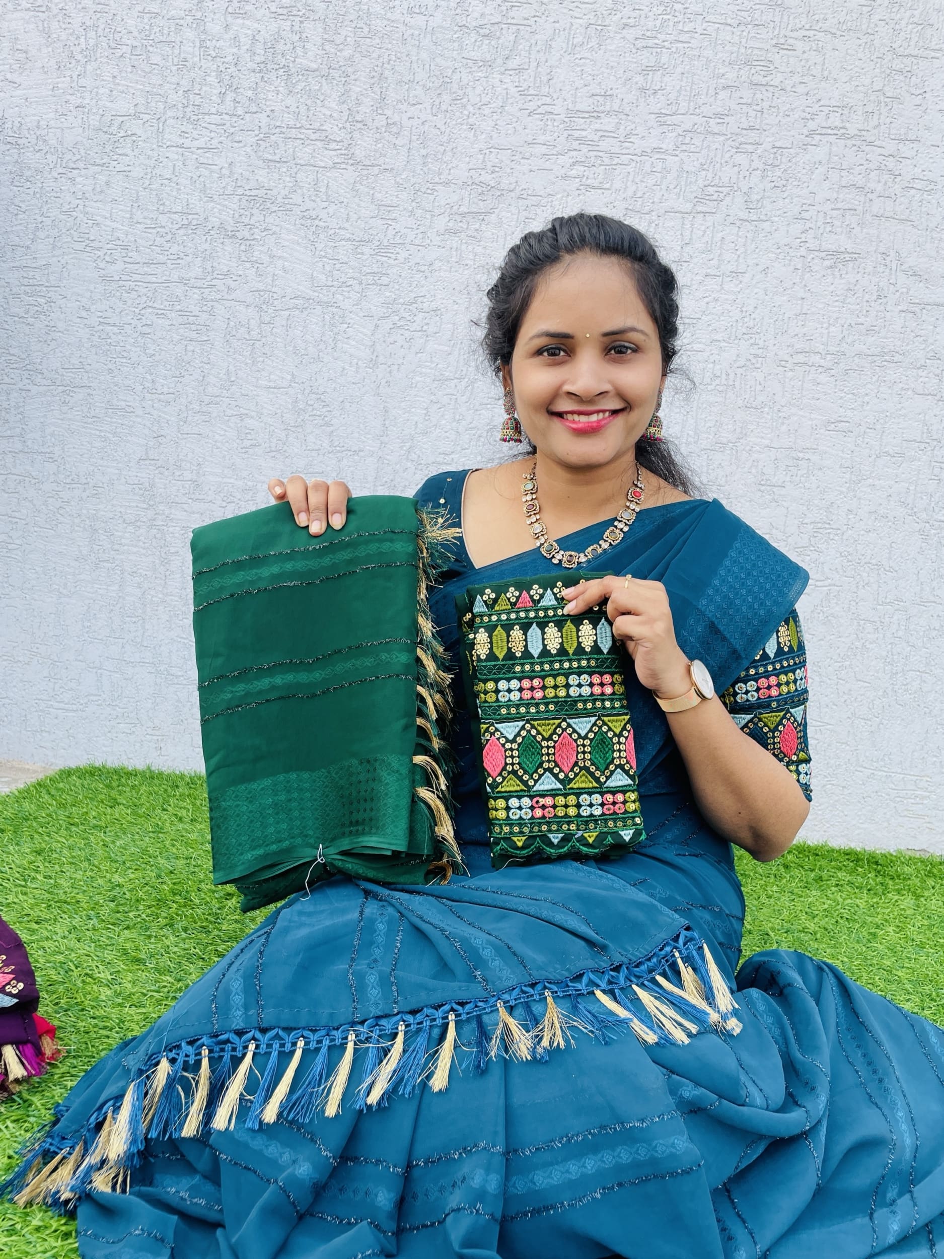 Plain Saree withembroidery work blouse