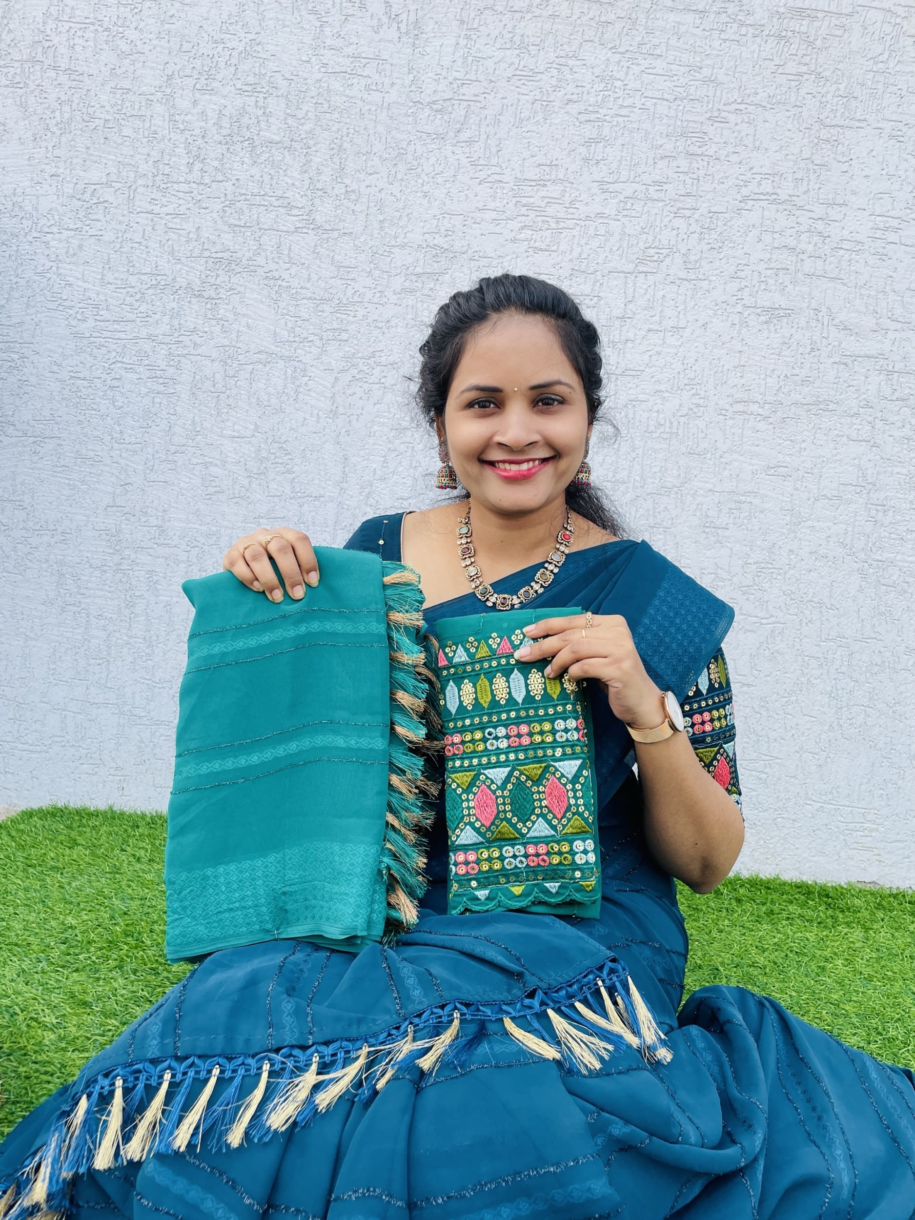 Plain Saree withembroidery work blouse