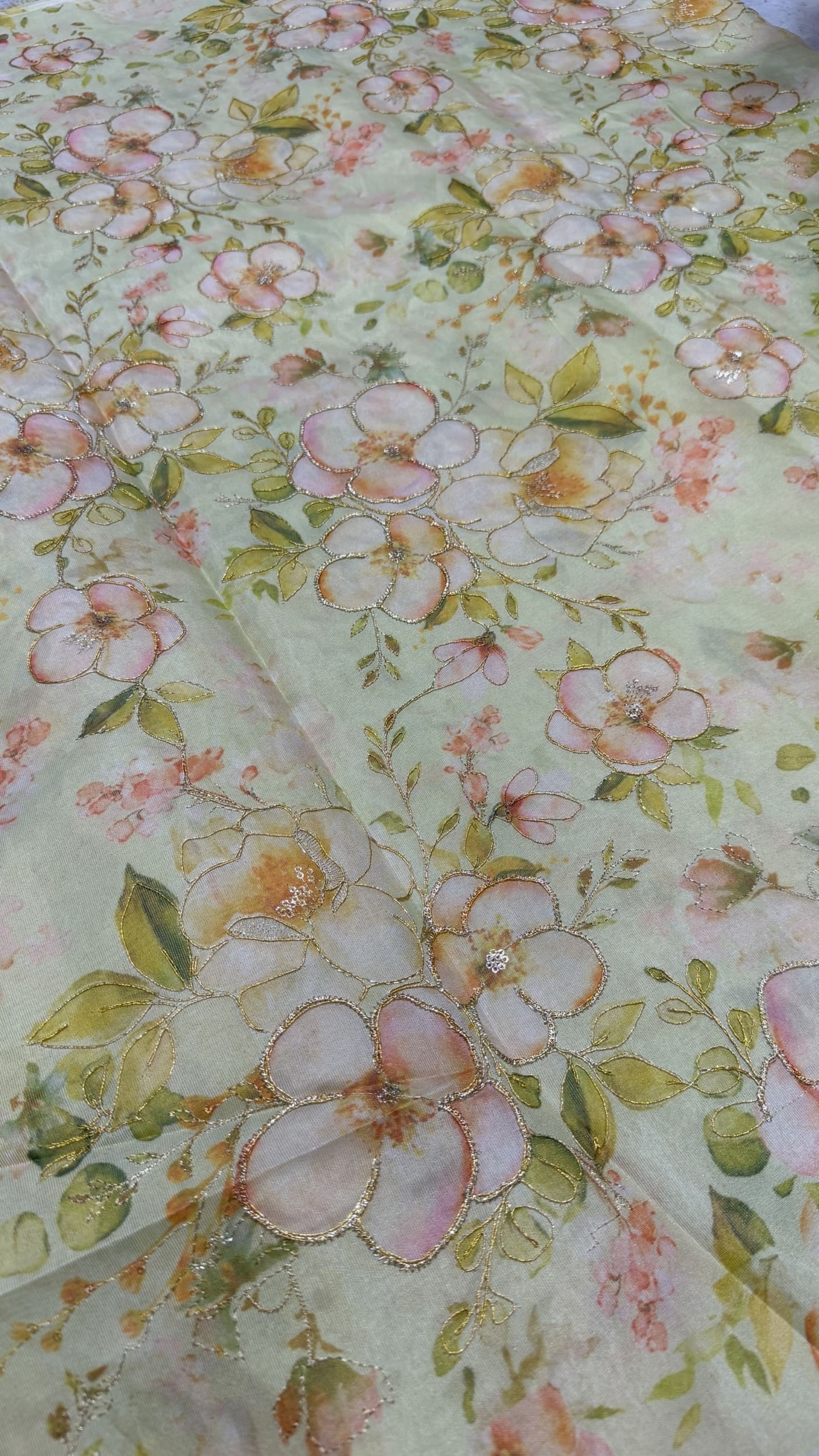 Cream Blouse with green florals