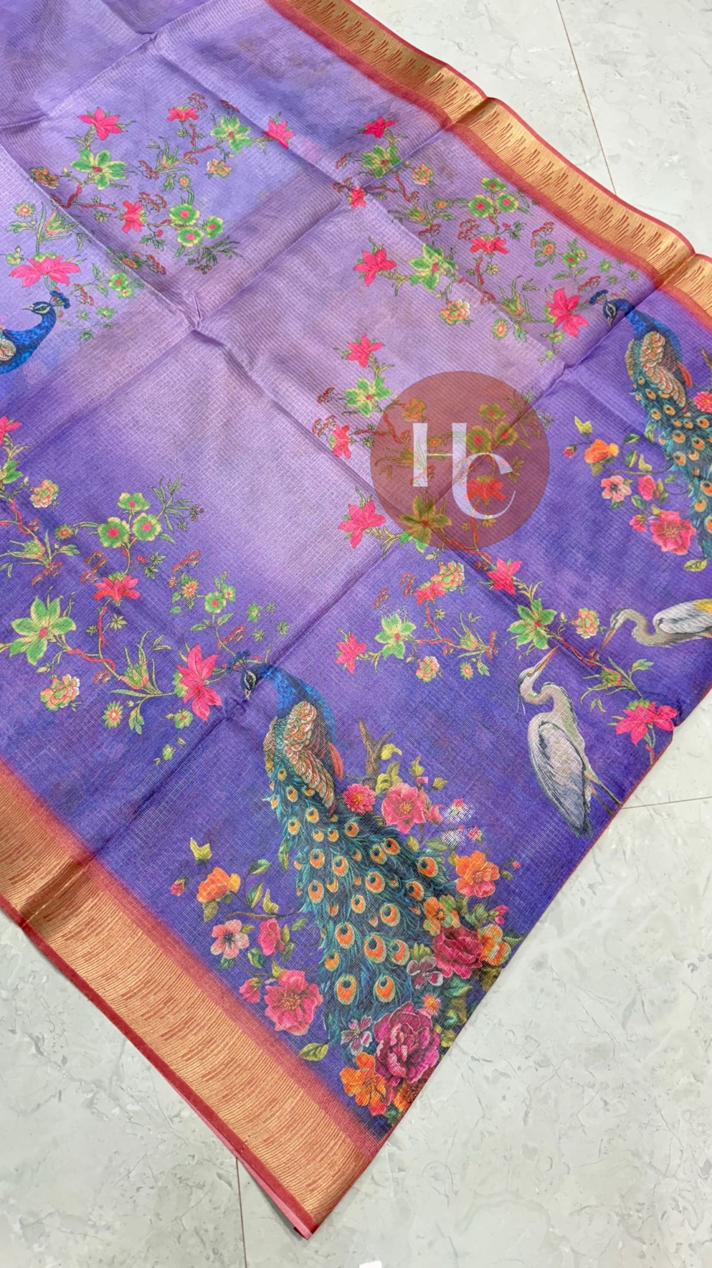 Peacock digital printed Kota saree