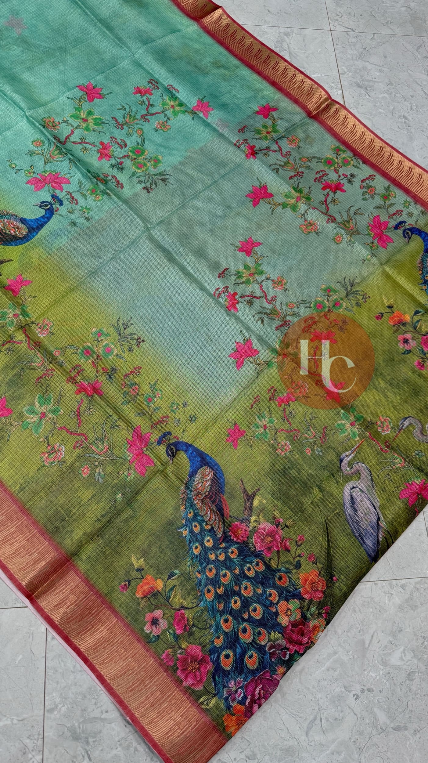 Peacock digital printed Kota saree