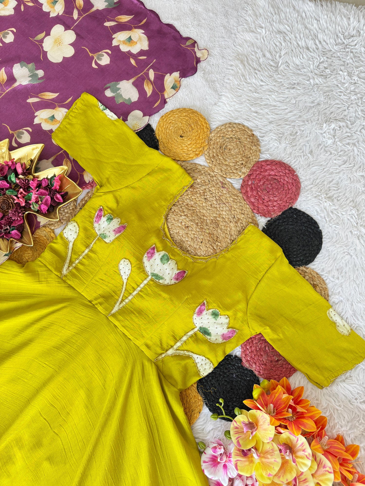 Vichitra Hand painted Maggam Work Gown with Dupatta