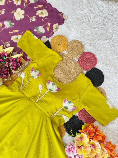 Vichitra Hand painted Maggam Work Gown with Dupatta