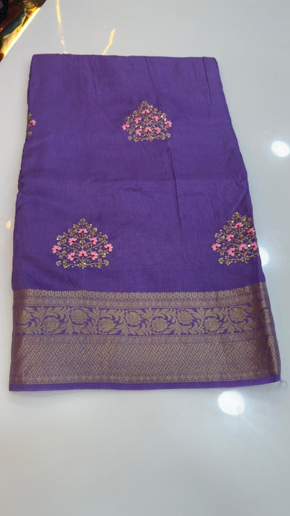 Banarasi matka crepe silk sarees with embroidery work