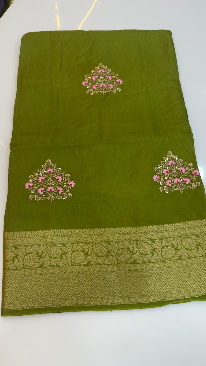Banarasi matka crepe silk sarees with embroidery work
