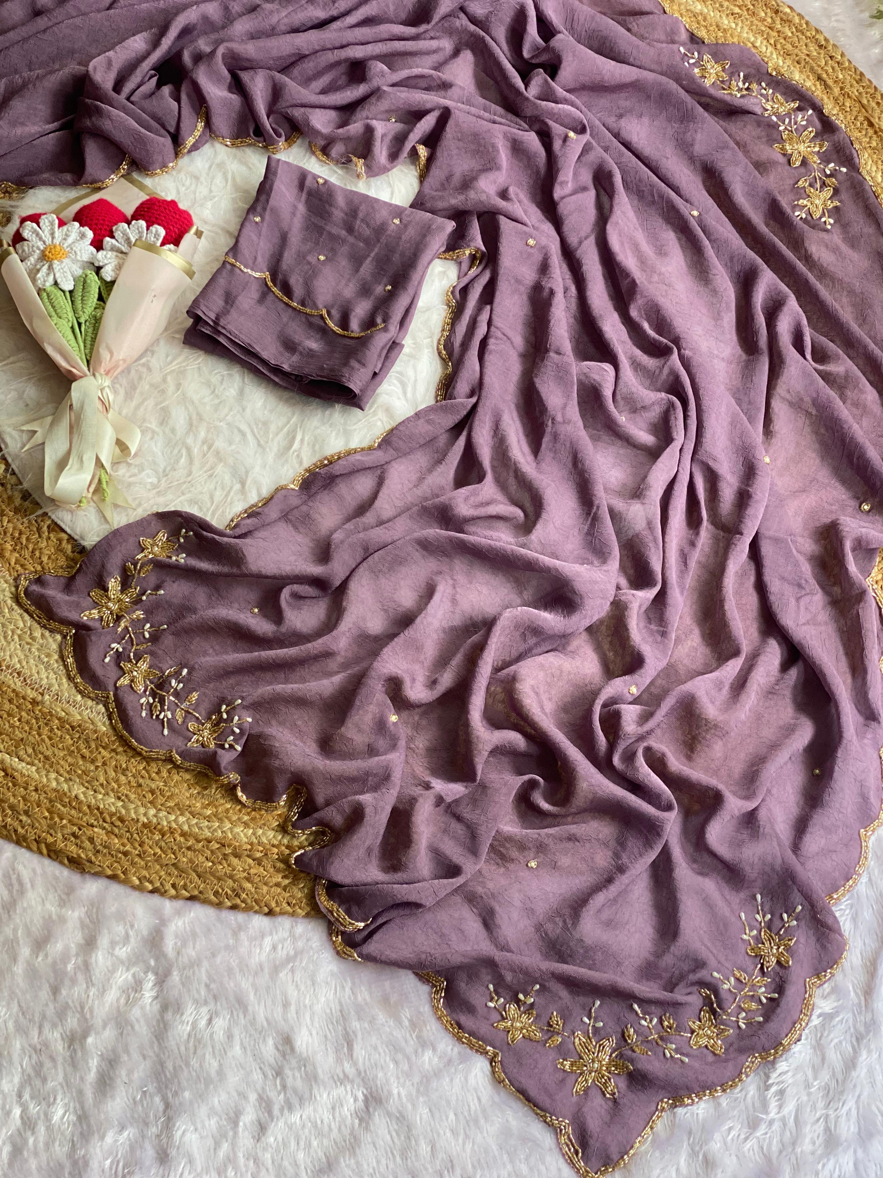 Soft Crush Silk Saree With Premium Handwork(NON-STORE)