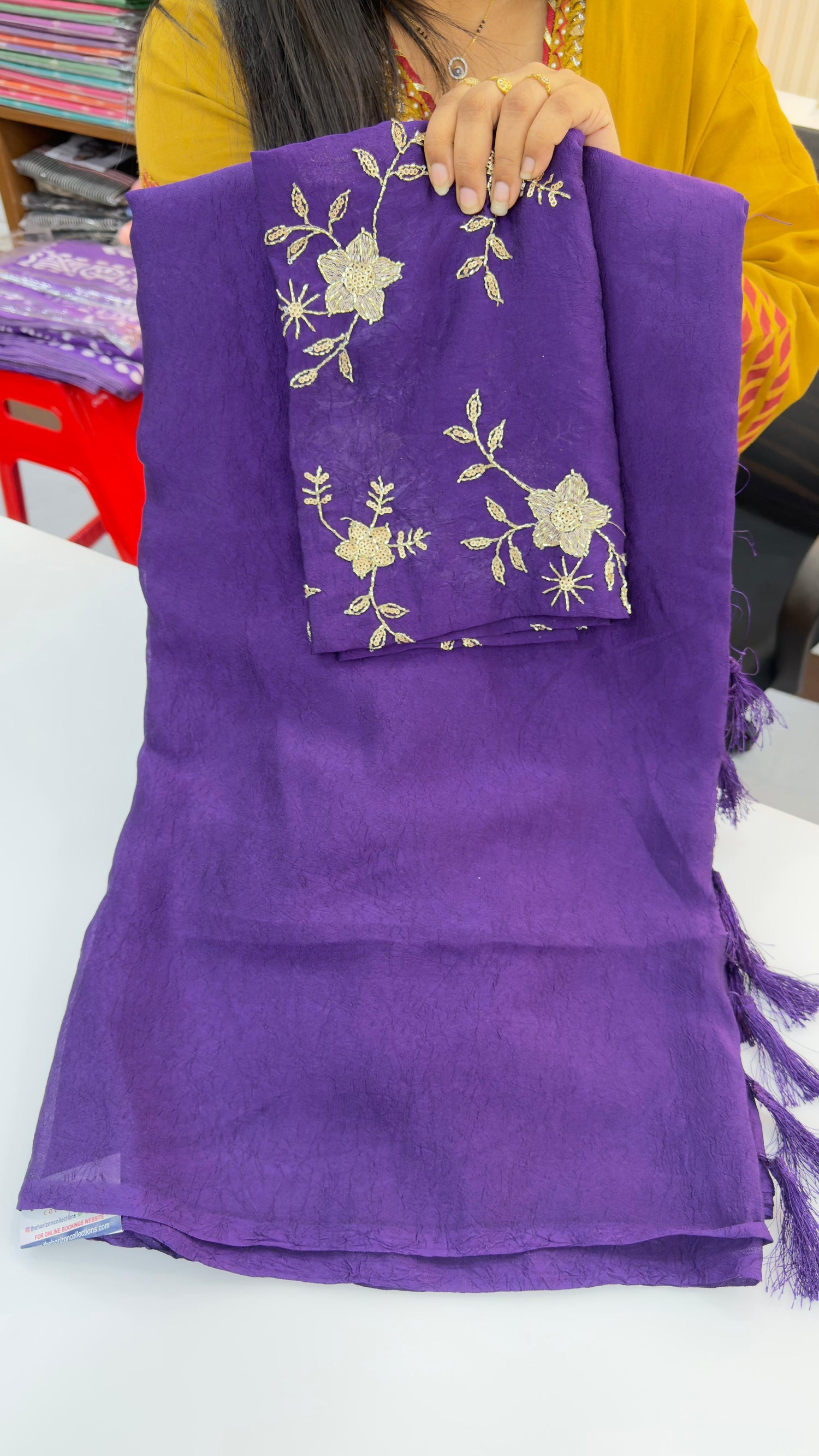 Premium Star Georgette with Crush Pattern &amp; Katli Work Blouse