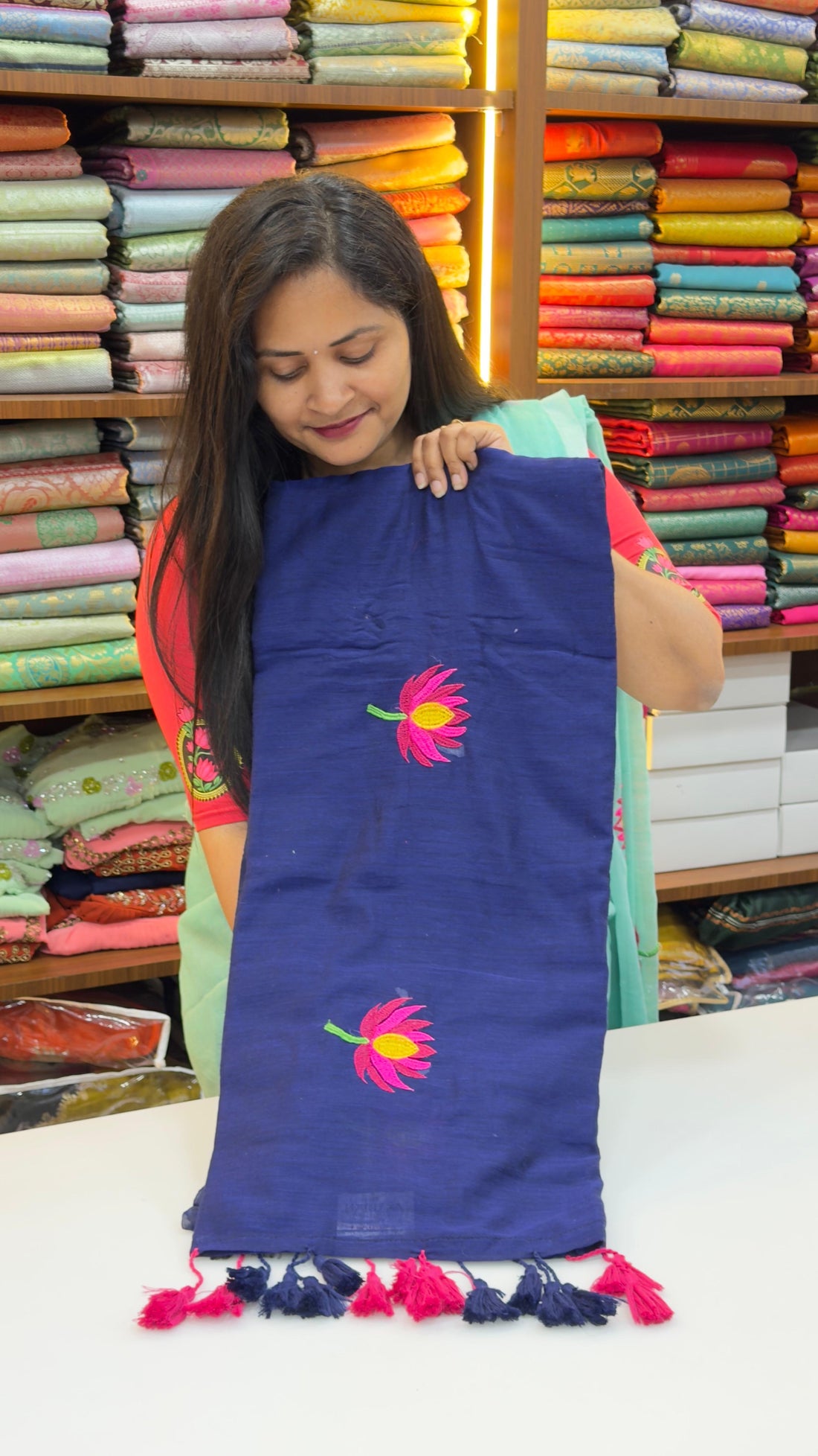 Mul cotton sarees with embroidery