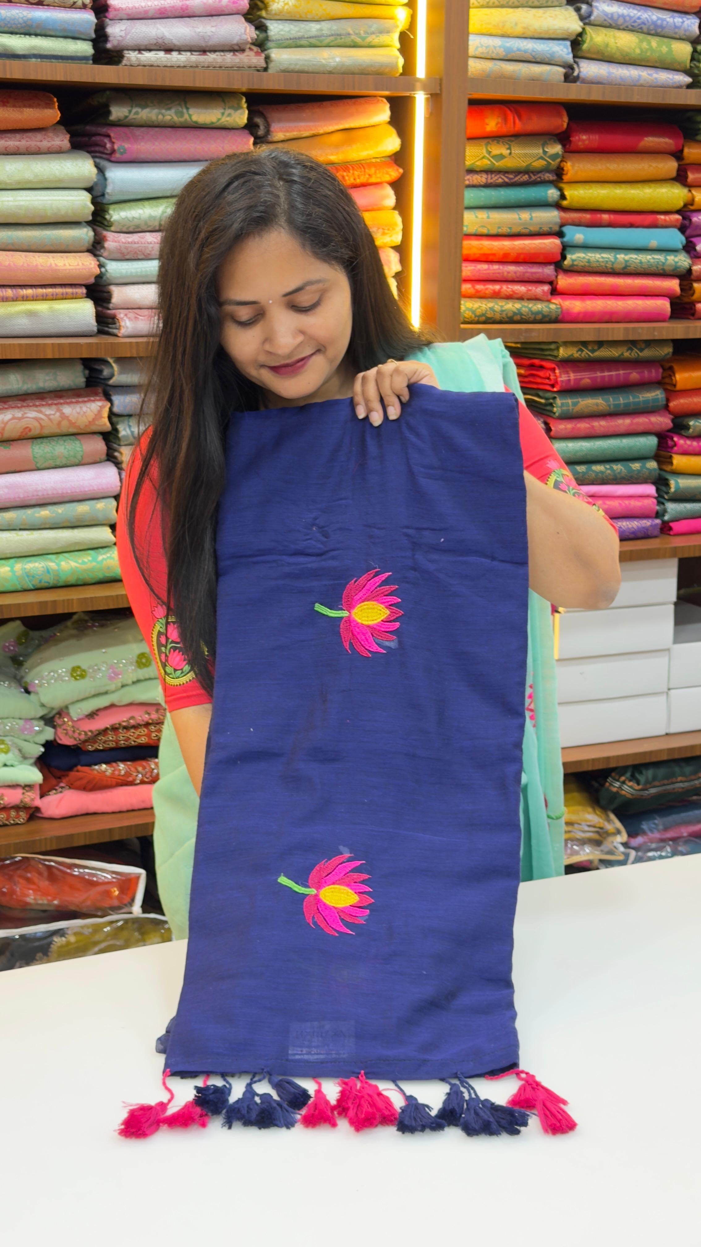 Mul cotton sarees with embroidery