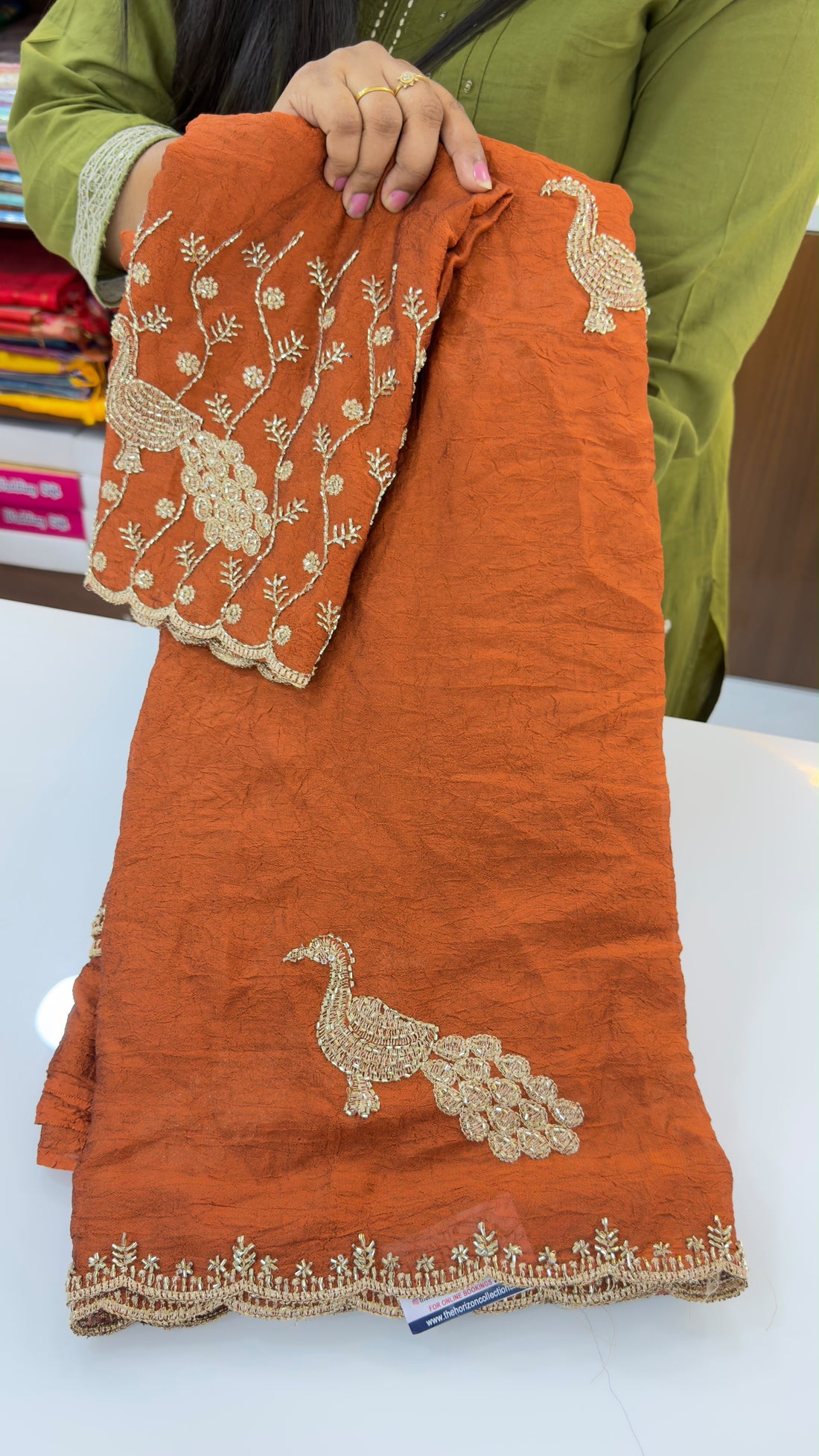 Wrinkle Crush party wear saree with maggam work