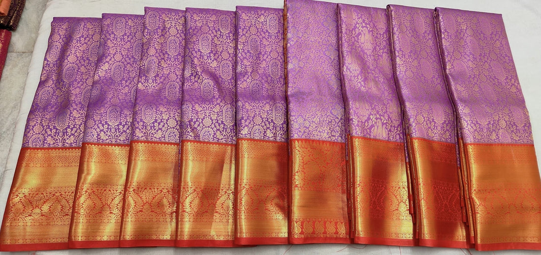 Lavender Red Pattu Saree