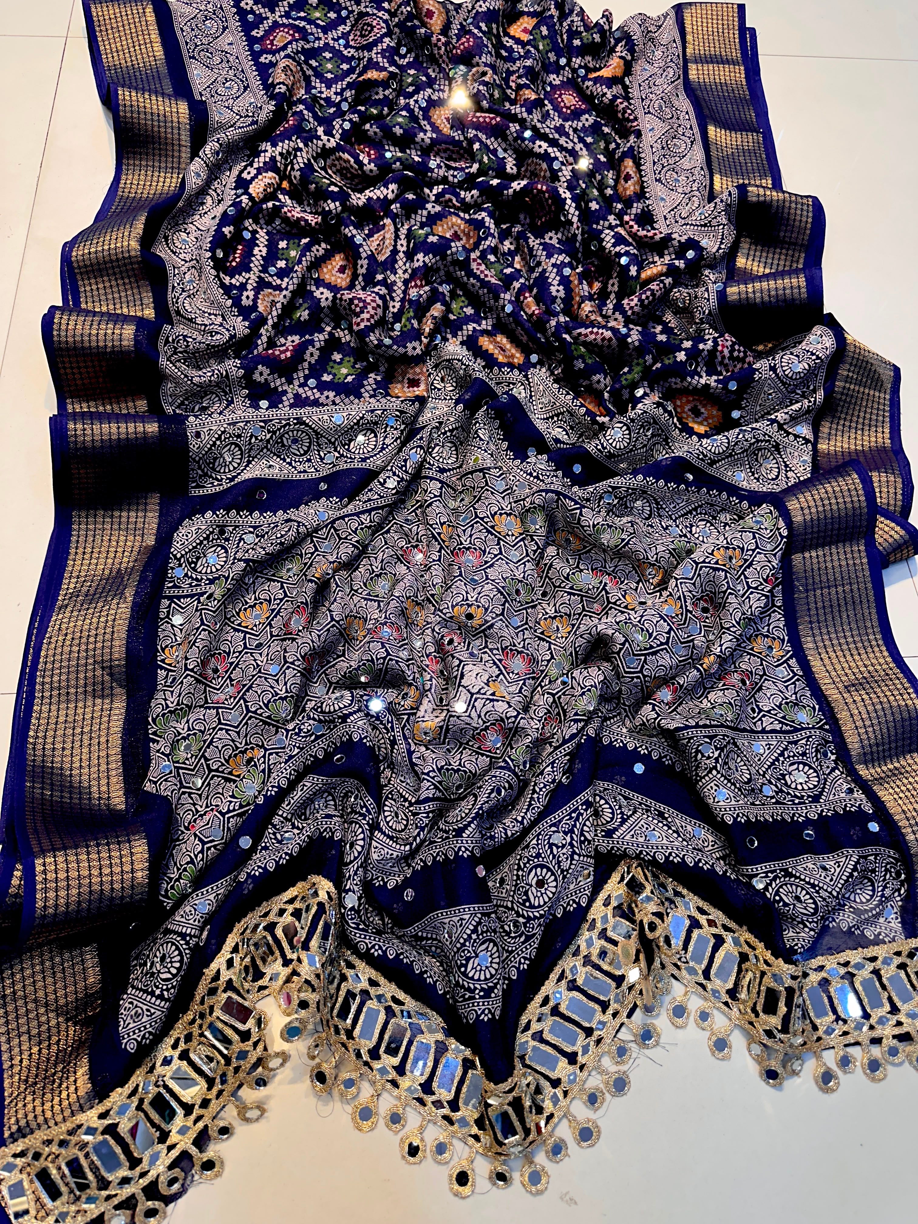 Marshmallow saree with all over mirror work
