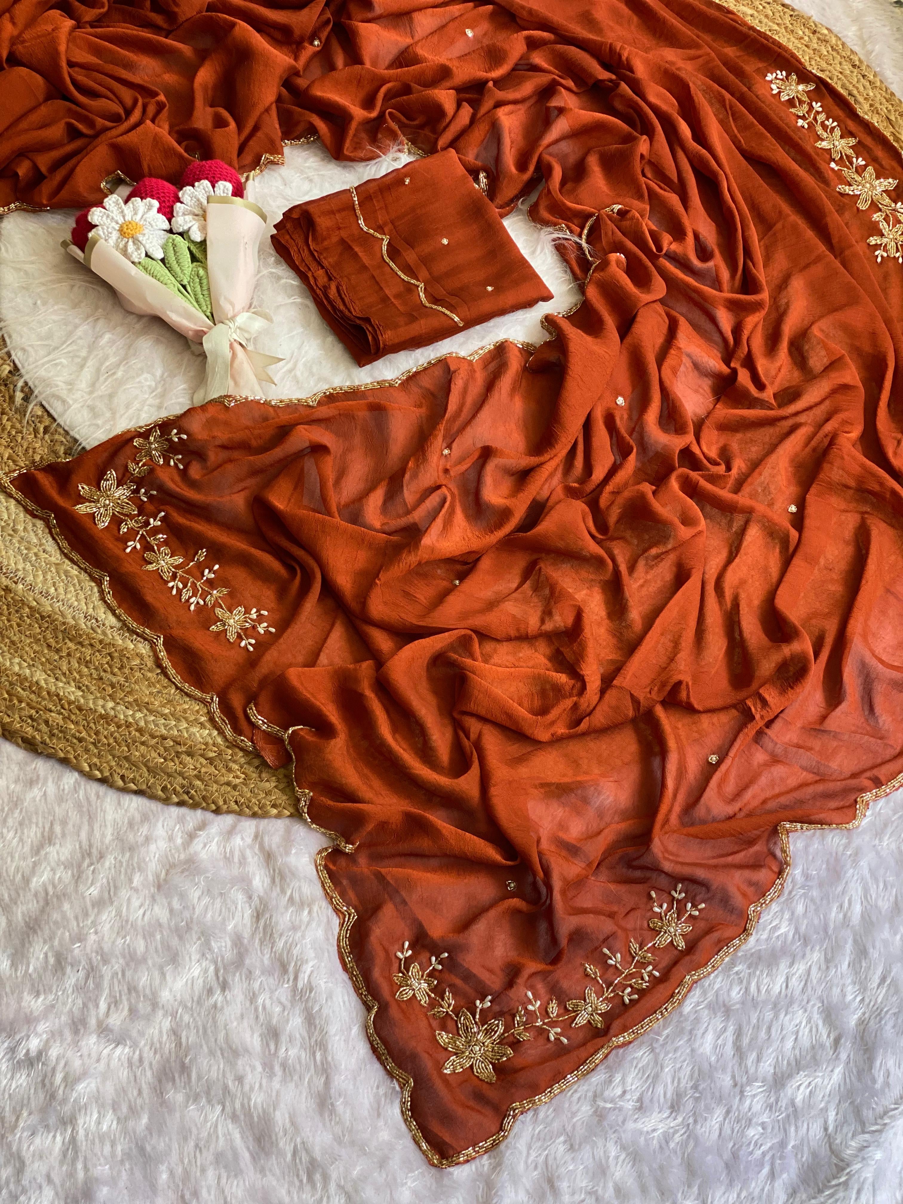 Soft Crush Silk Saree With Premium Handwork(NON-STORE)