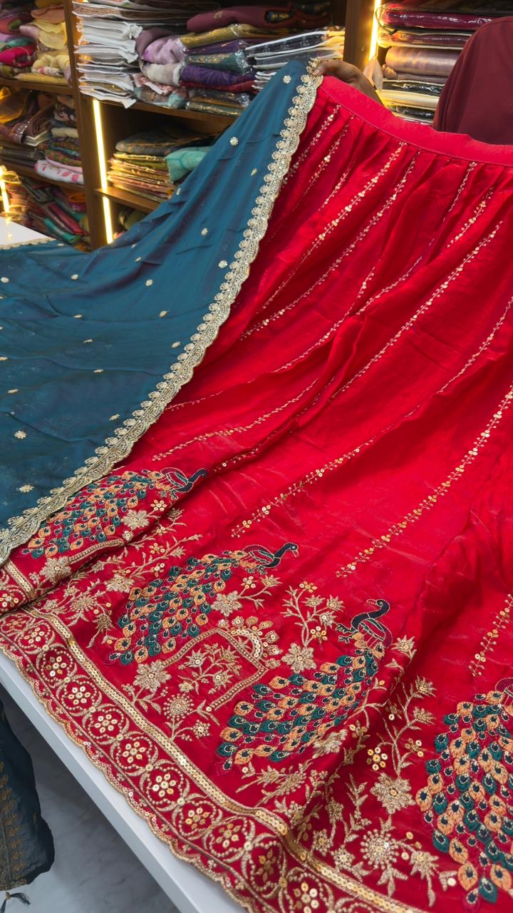 Party wear Lehengas in Space silk fabric