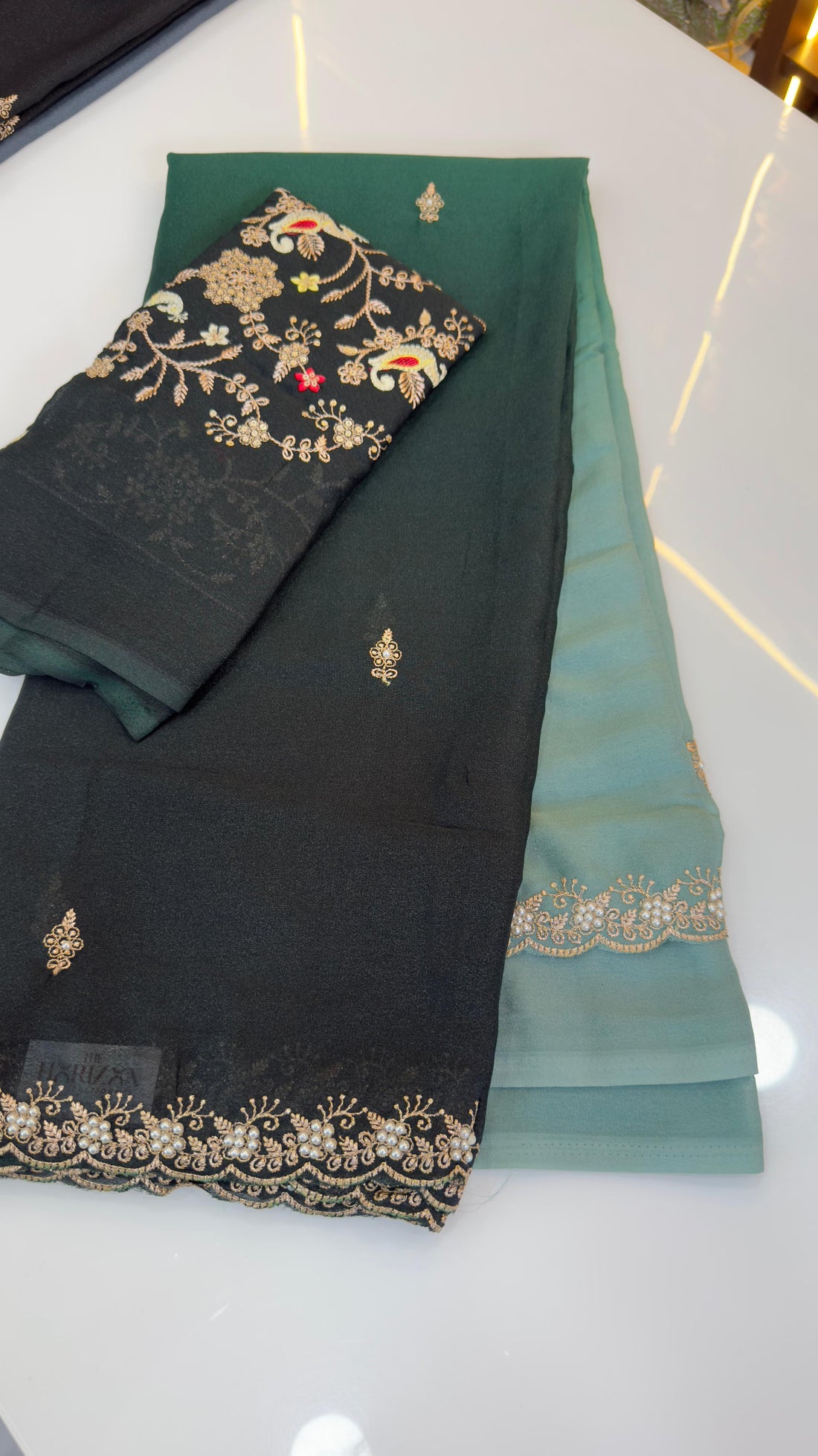 Party wear saree with pearl work
