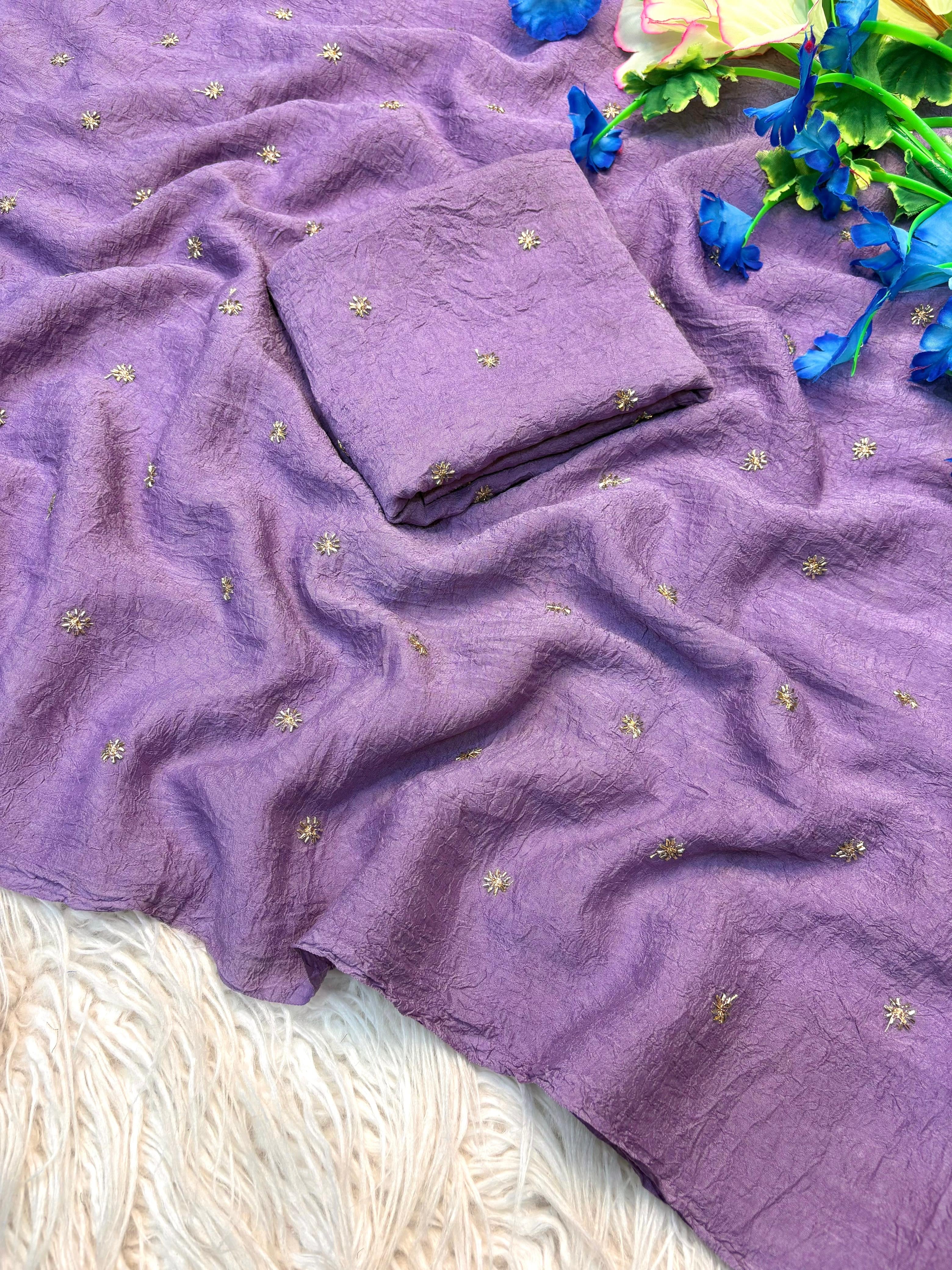 Fancy crush fabric with handwork Butti with running blouse