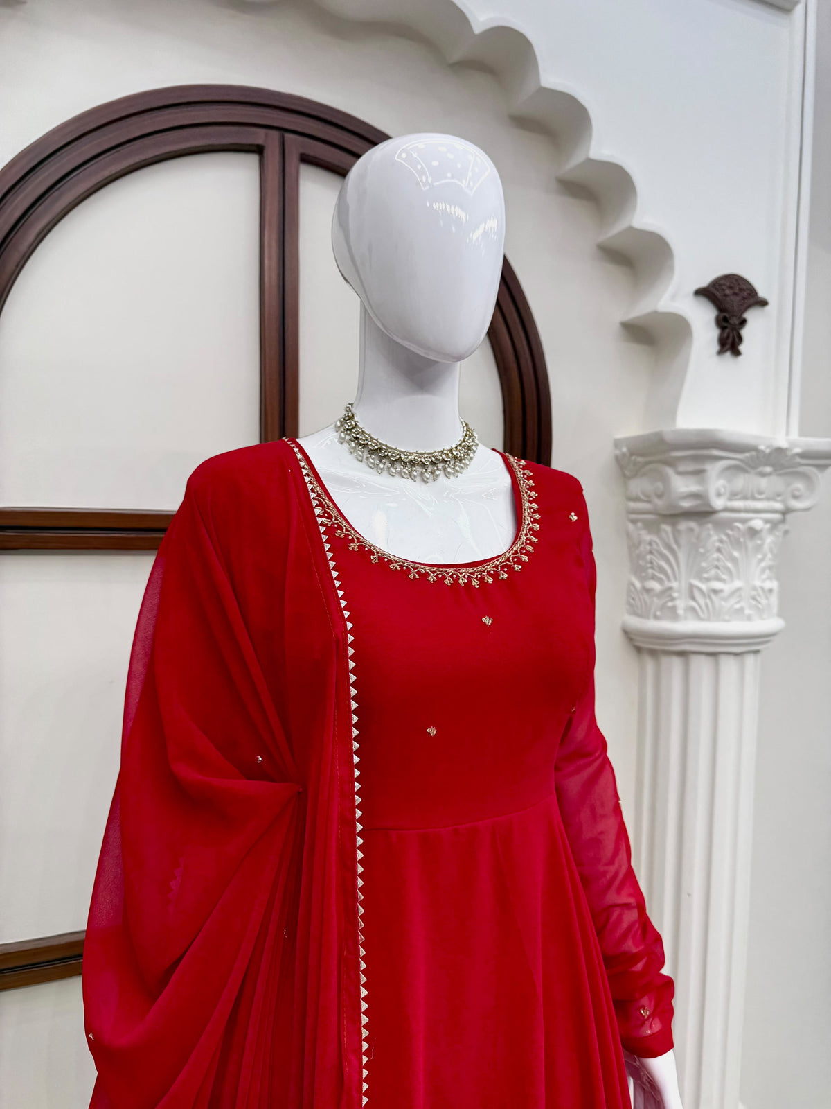 Red Anarkali with maggam work(NON-STORE)