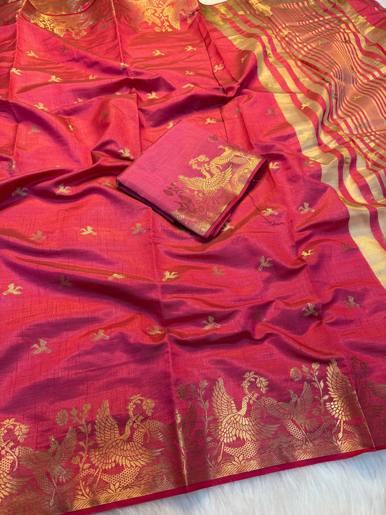 Soft Tusser silk saree with Chit Pallu Saree With Running Blouse(NON-STORE)