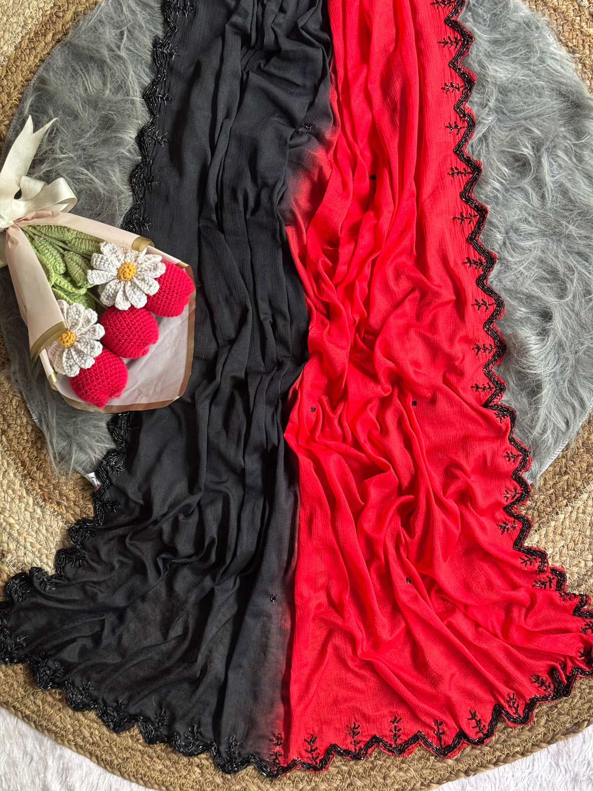 Soft Viscose Chinnon Saree With Beautiful Handwork(NON-STORE)