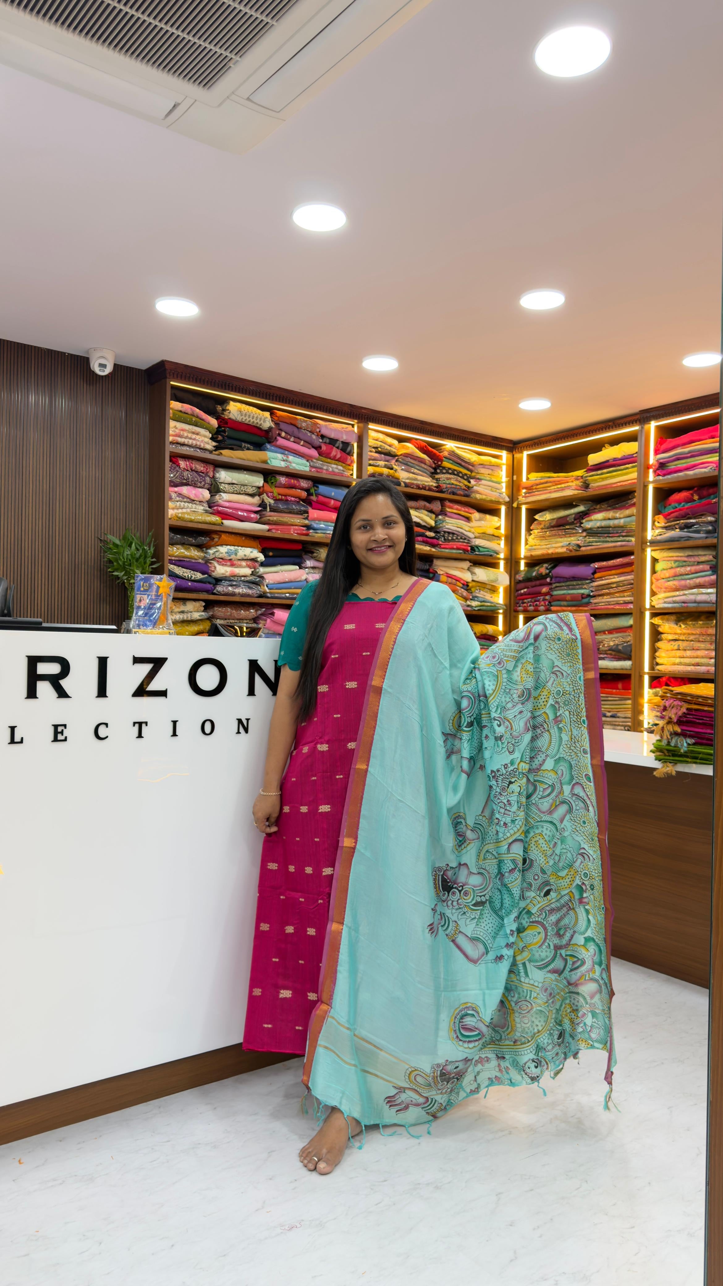Raw silk dress material with Nellore silk nizam borders dupatta
