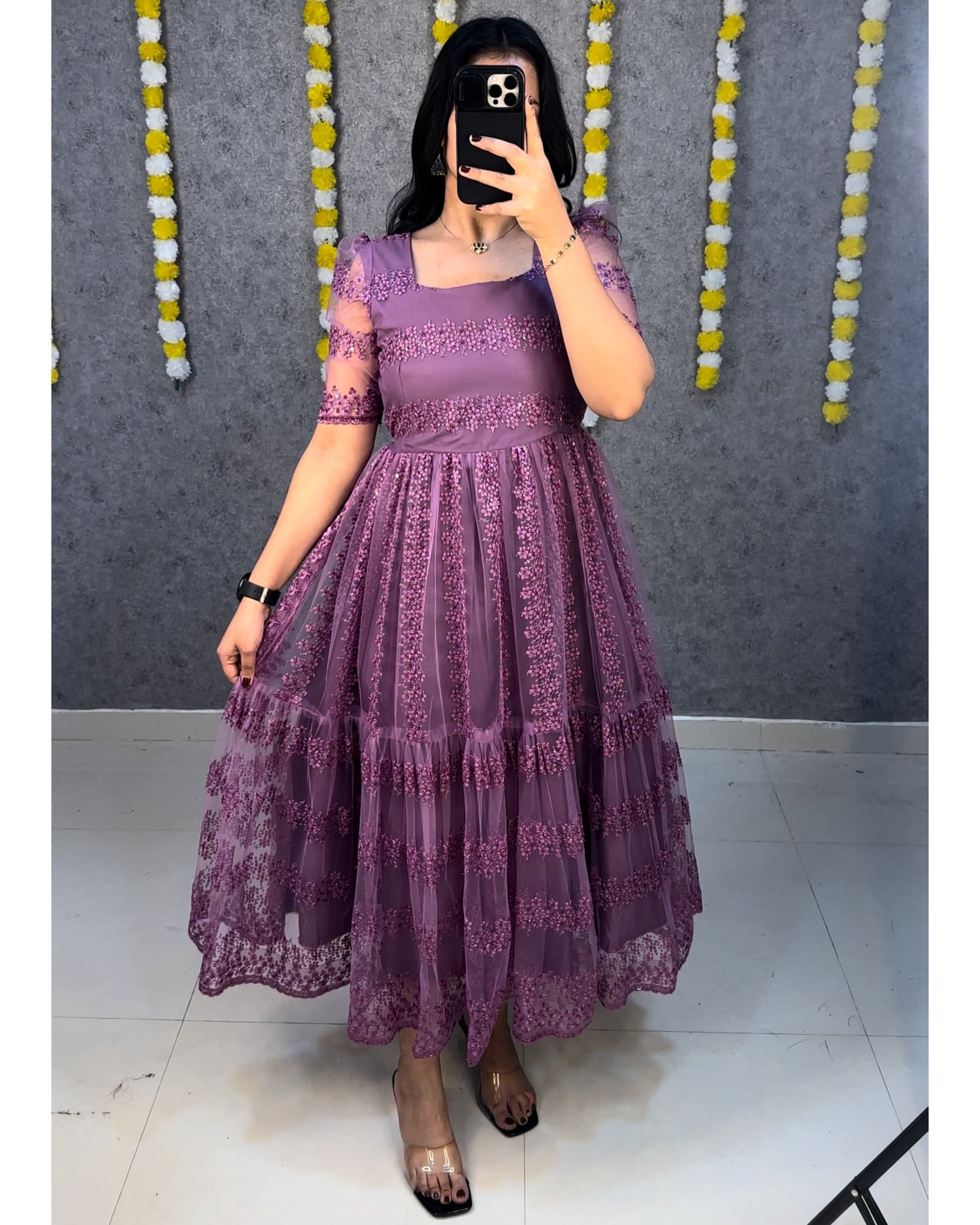 flower-embroidery sequence work frocks