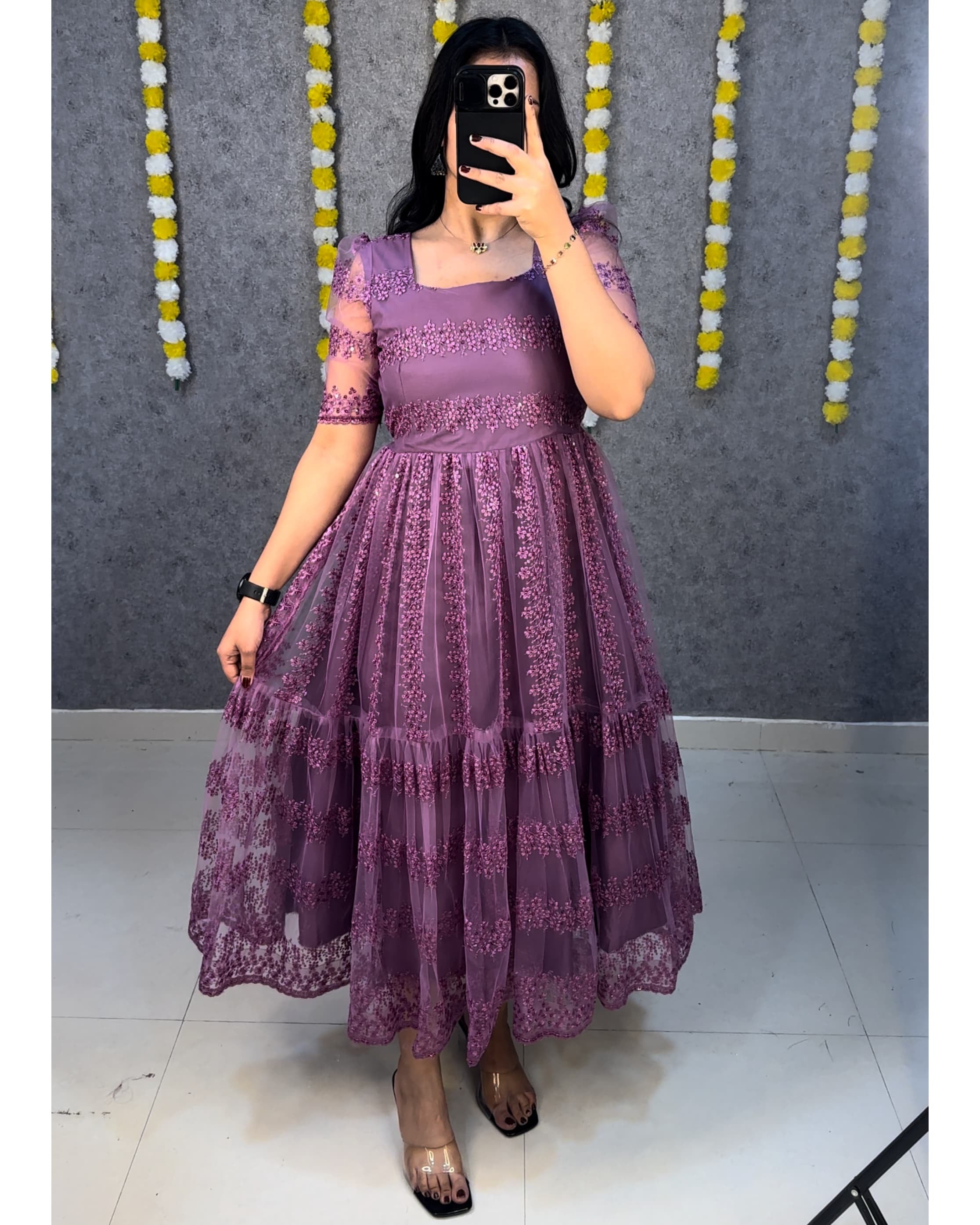 flower-embroidery sequence work frocks