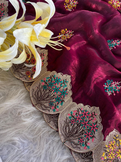 Space silk with Scalloped designer borders