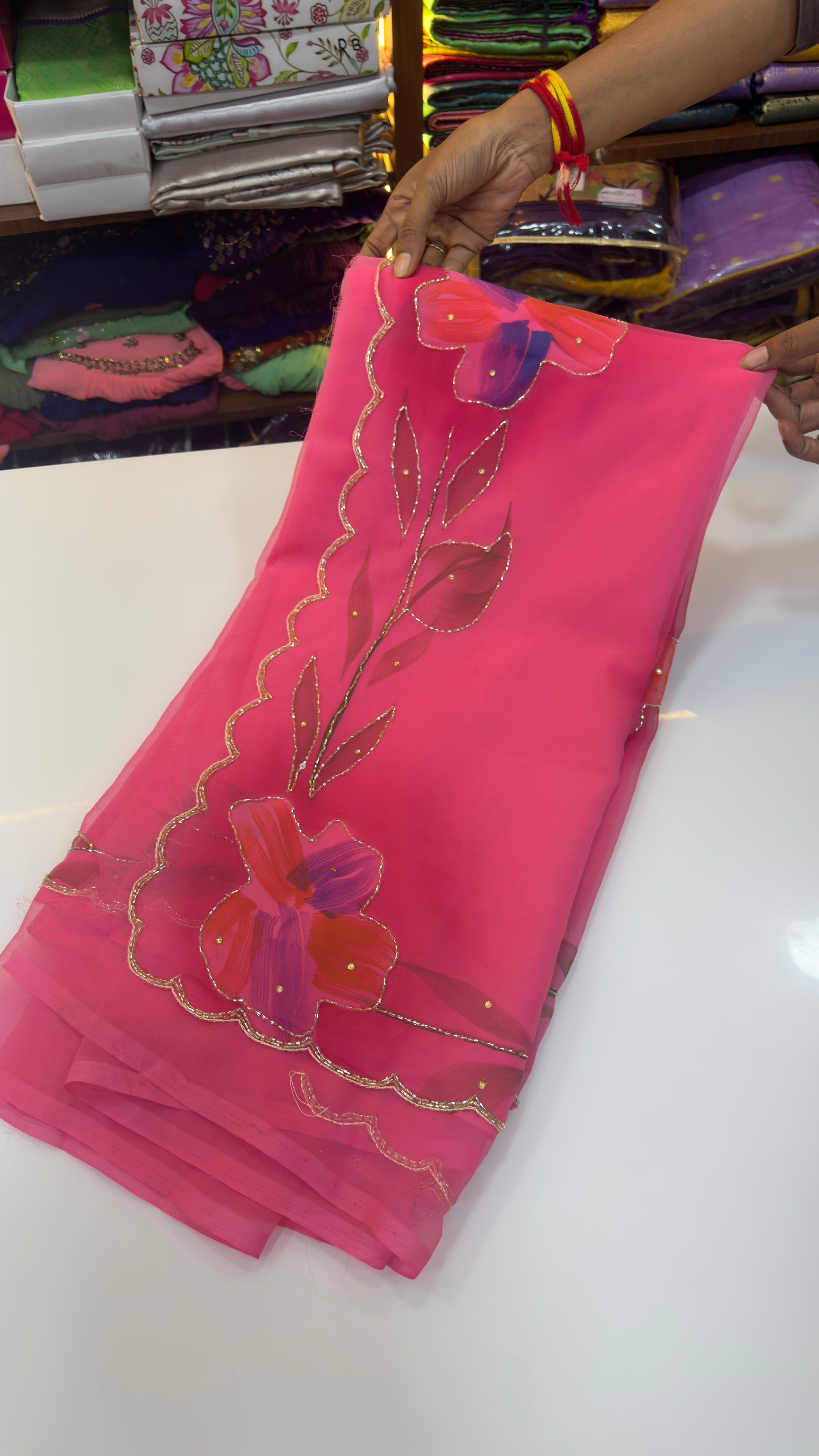 Light weight brush paint maggam work sarees