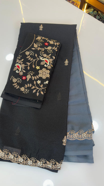 Party wear saree with pearl work
