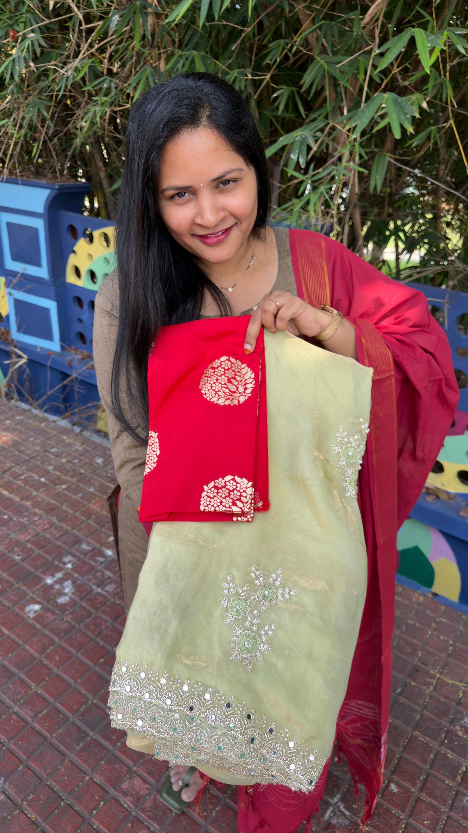 Glass tissue sarees with contrast Banarasi blouse