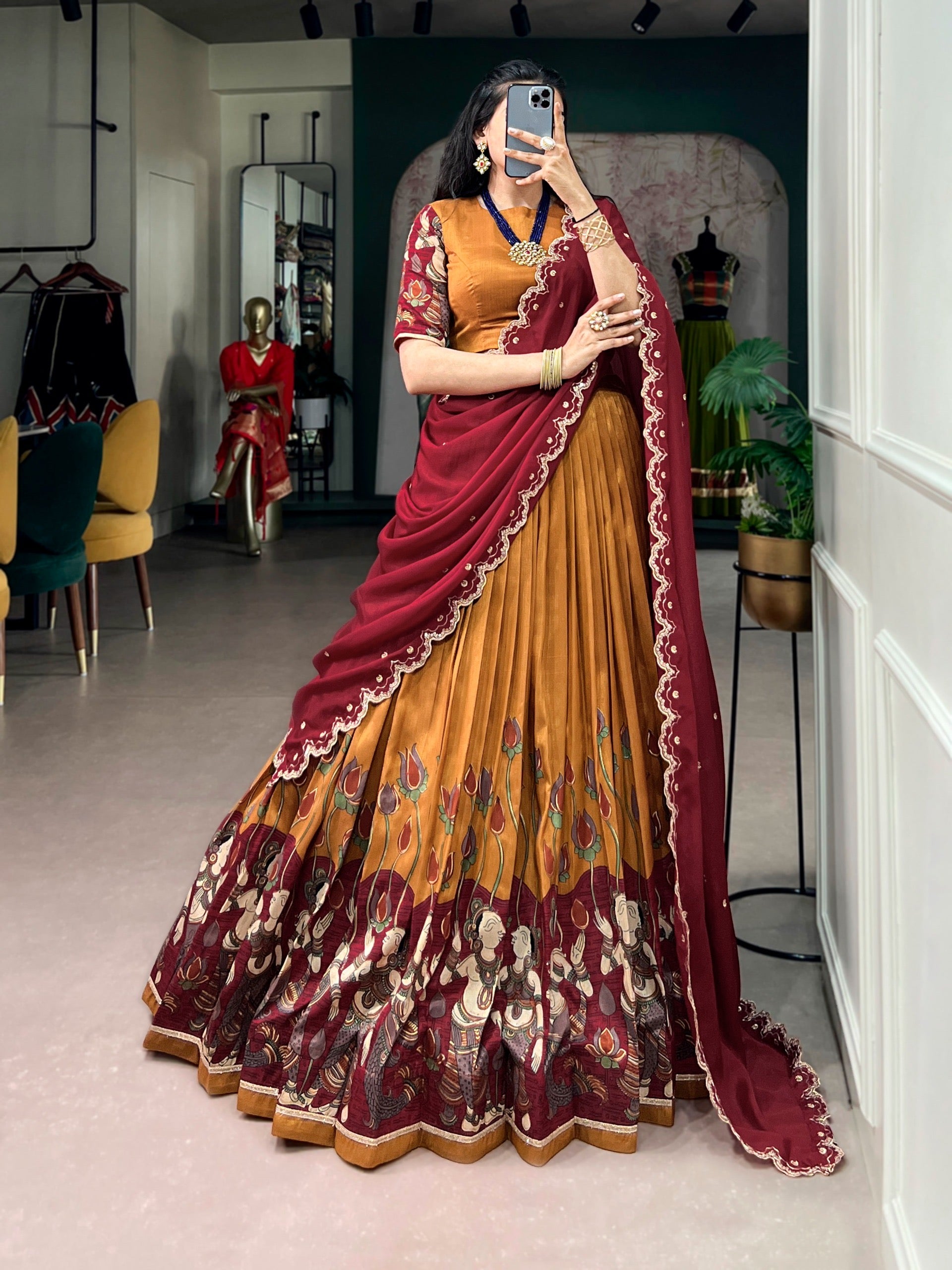Tasar Kalamkari Lehenga(NON-STORE)