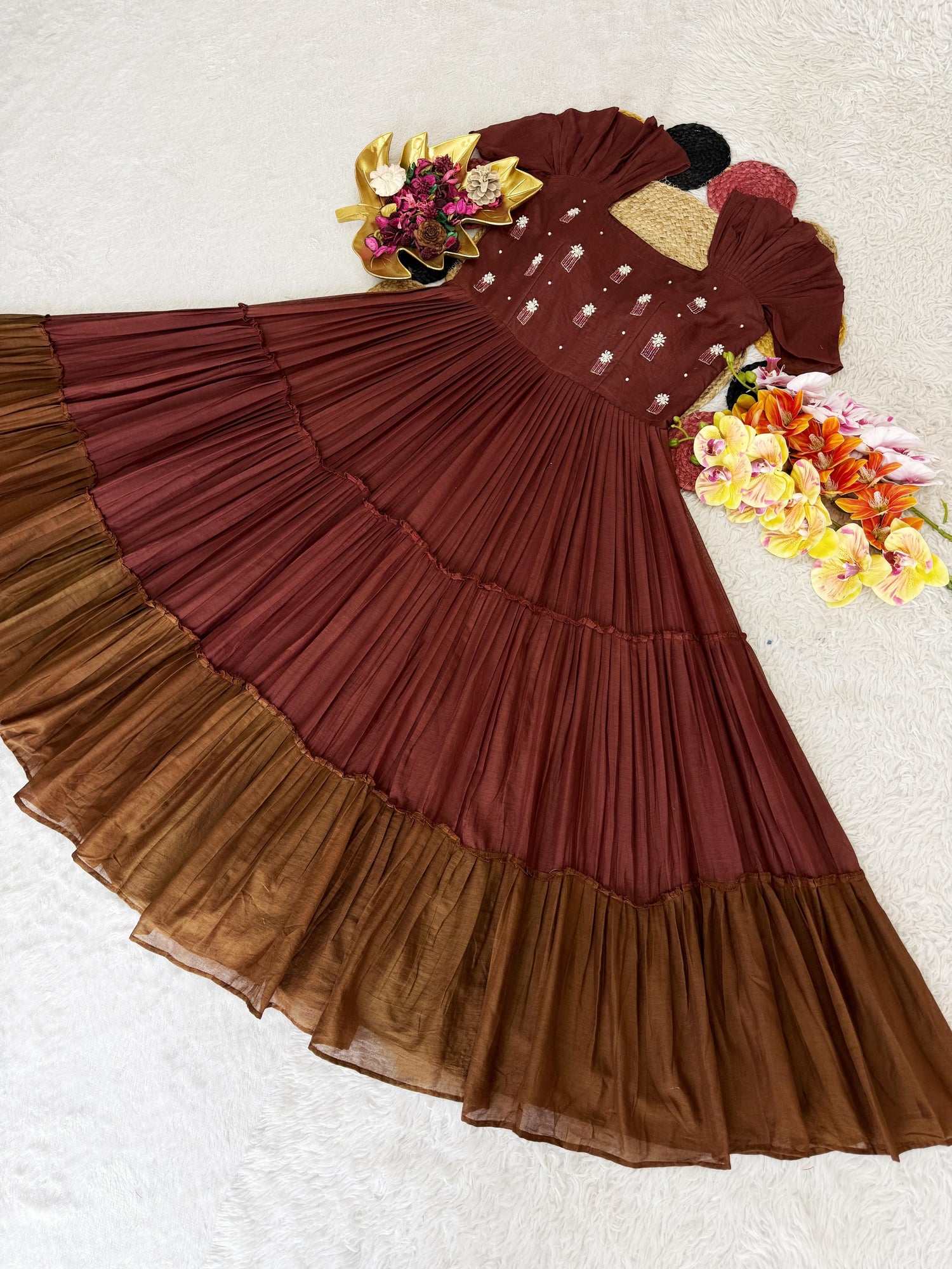 Mul Mul cotton frock with maggam work