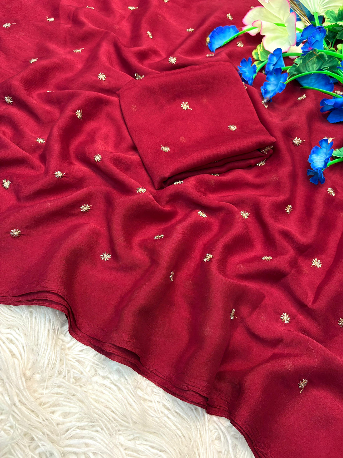 Fancy crush fabric with handwork Butti with running blouse