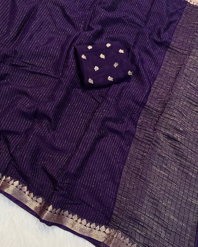 Pure Chinon Viscose Saree With Pure Chinon Viscose Blouse