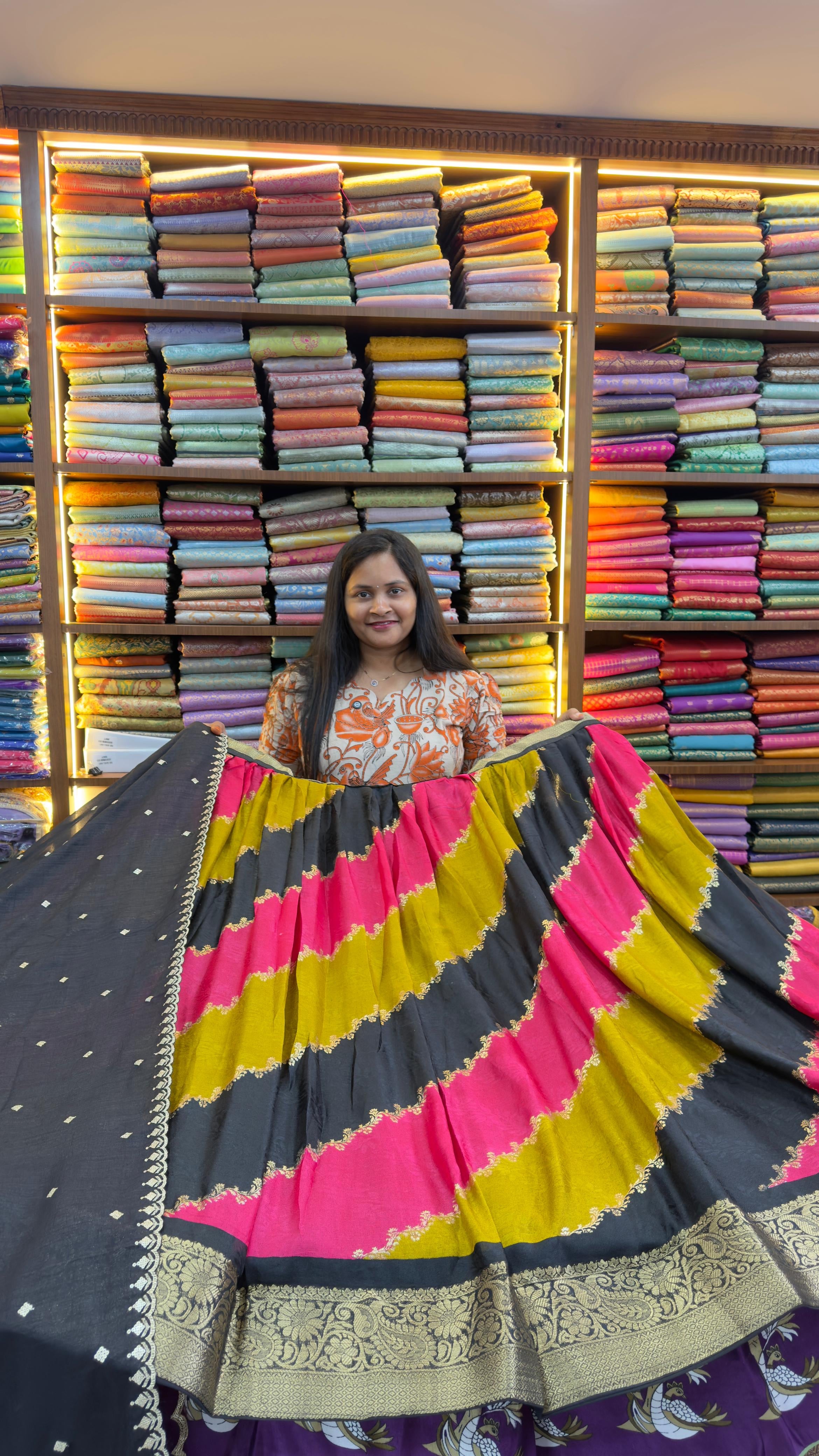 Chiffon &amp; Dola Silk Half sarees