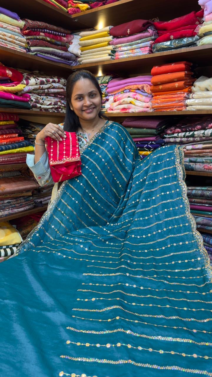 Space silk with Zari embroidery