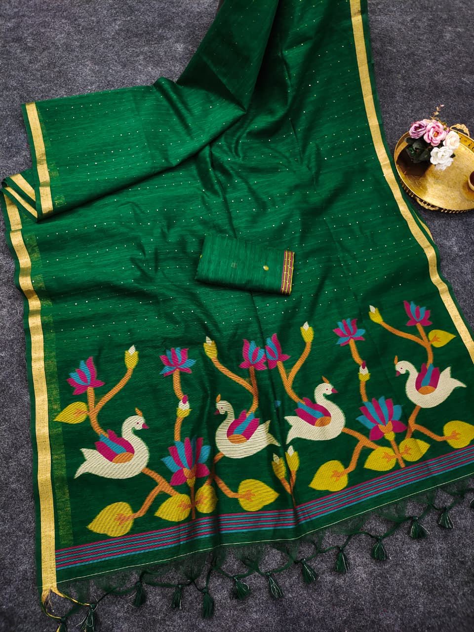 PREMIUM SOFT LINEN SILK SAREE WITH MEENA WEAVING RICH JAMDANI PALLU(NON-STORE PRODUCT)