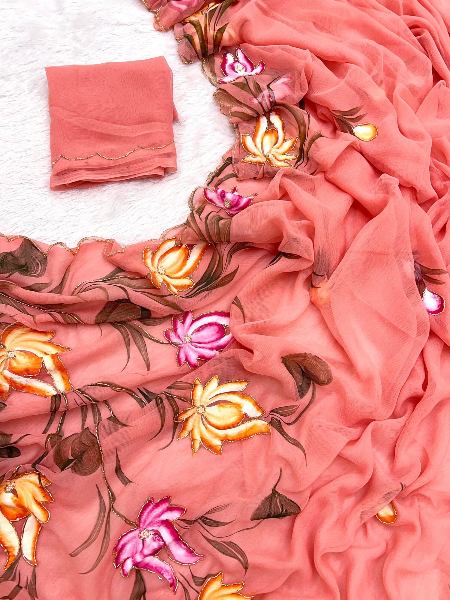 Chiffon hand painted sarees