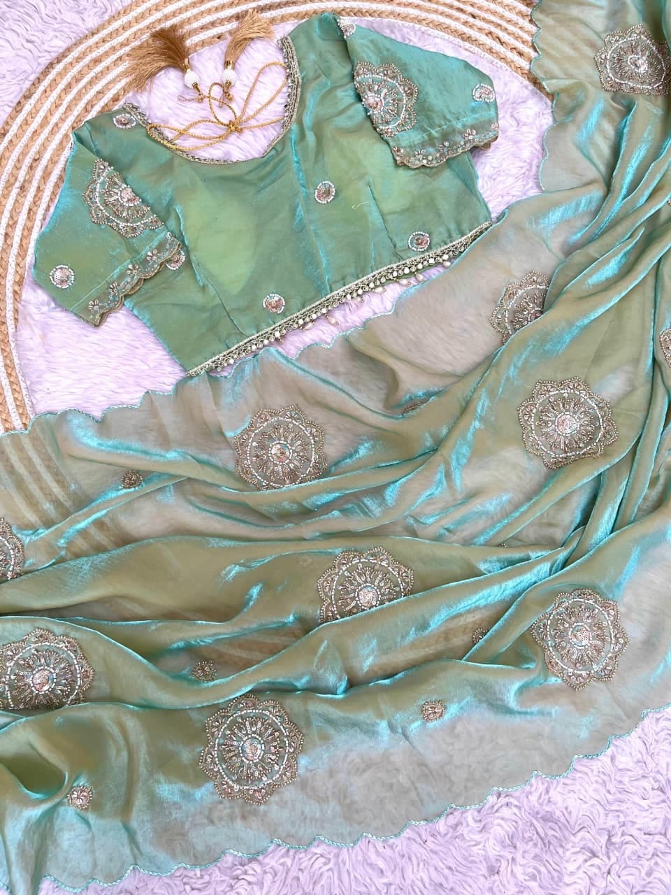 Maggam work party wear saree