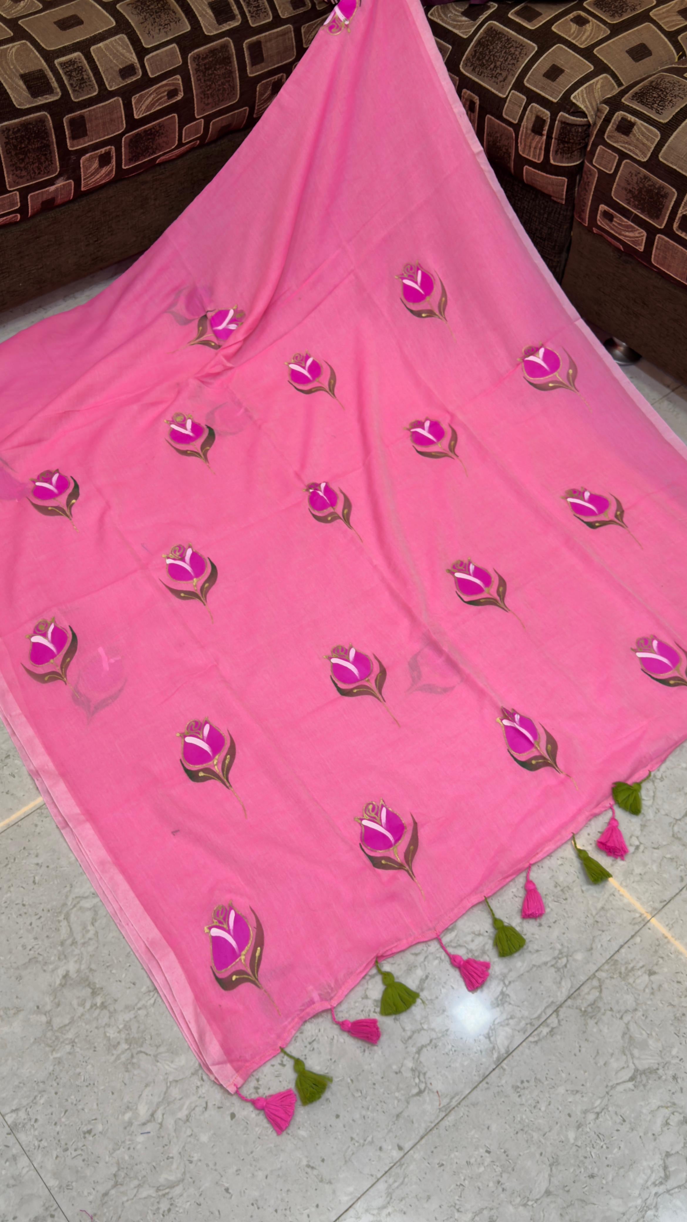 Pre Booking 1 week dispatch Hand paint Mul cotton saree