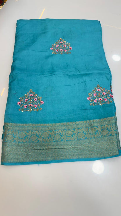 Banarasi matka crepe silk sarees with embroidery work