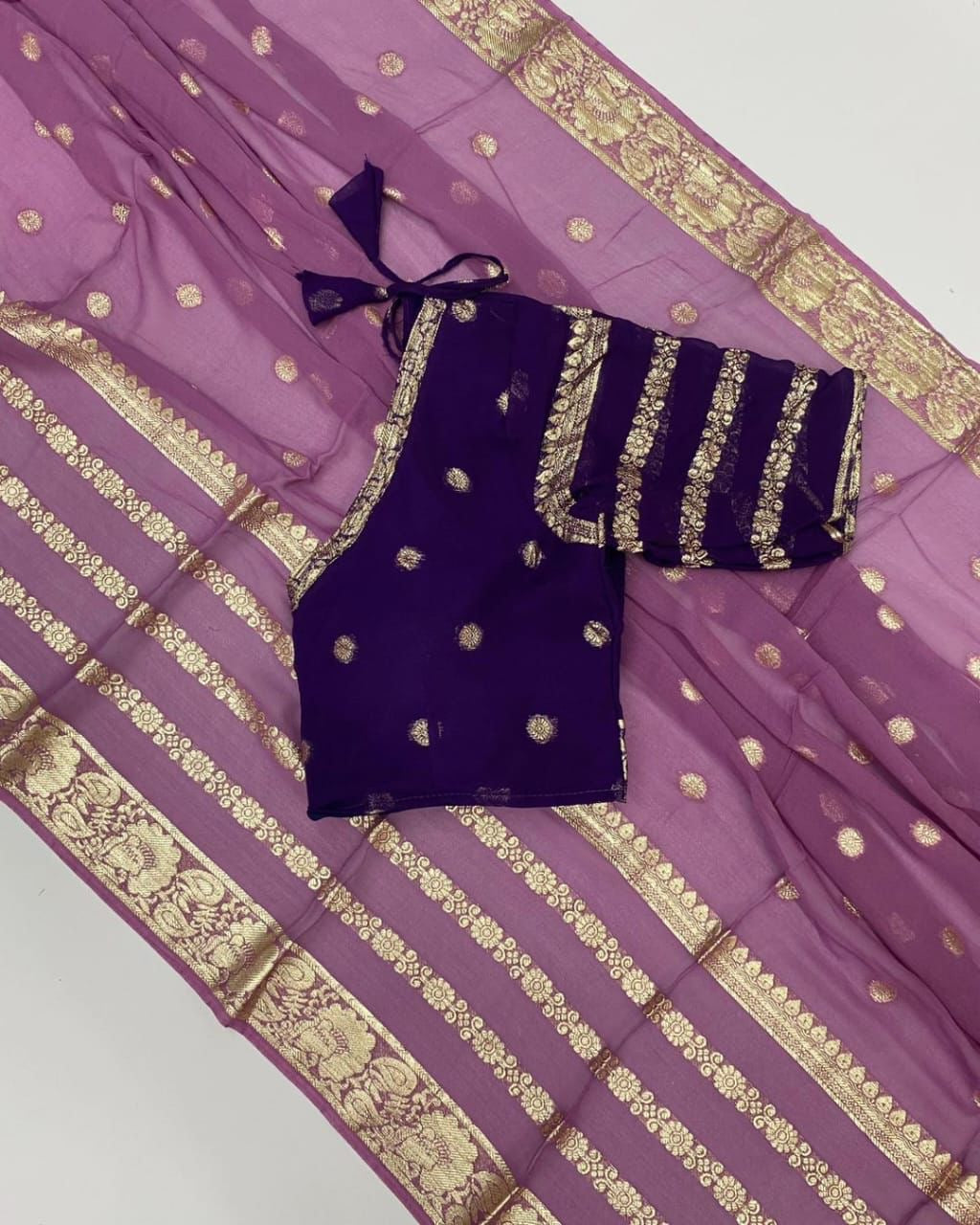 Viscose Georgette saree with stitched blouse