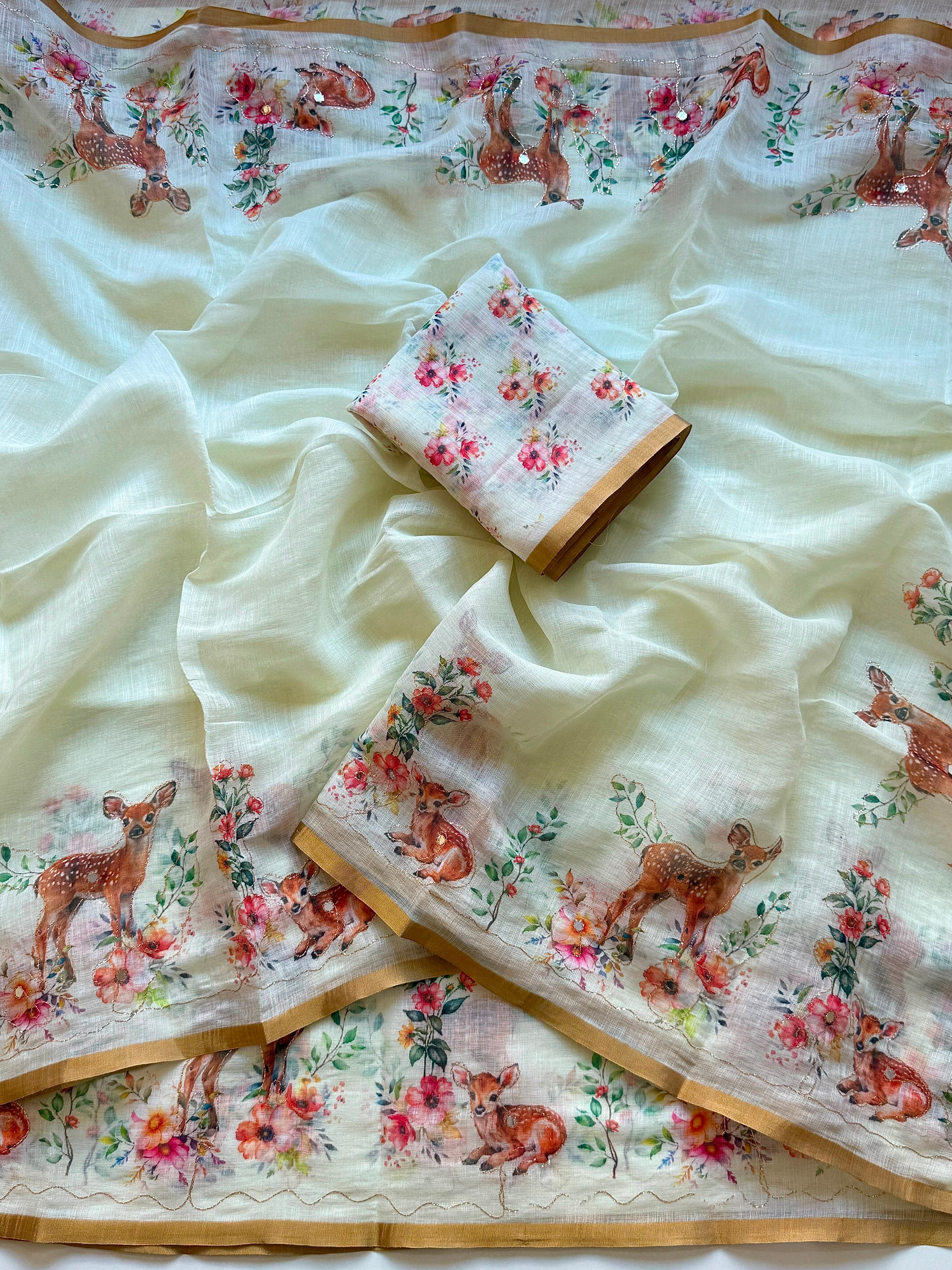 Soft Cotton Linen Fabric Witn Beautiful Floral Digital Print(NON-STORE)