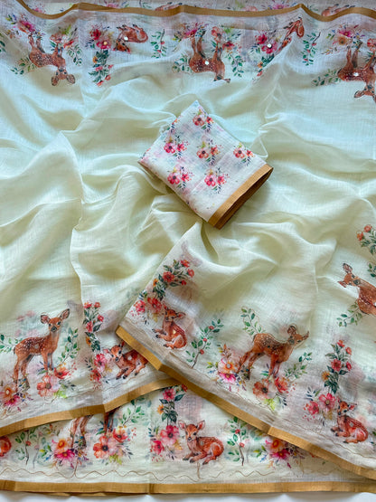 Soft Cotton Linen Fabric Witn Beautiful Floral Digital Print(NON-STORE)